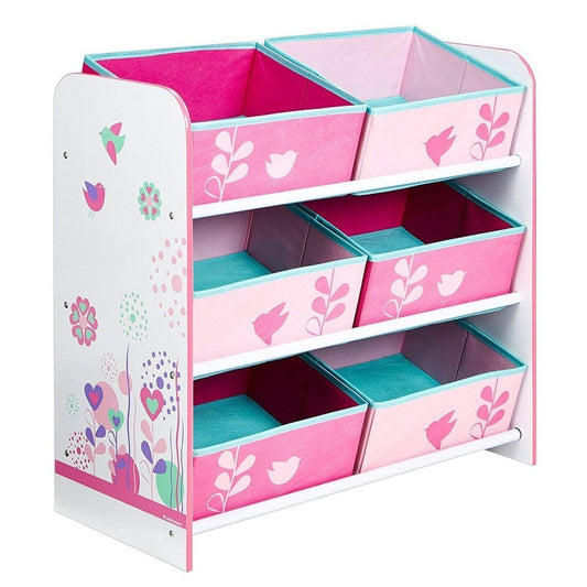 Hello Home Kids Bedroom Toy Storage Unit with 6 Fabric Storage Boxes - Flowers and Birds | Luxury Home Accessories | Heulog Glow