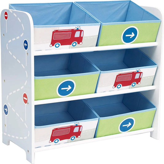 Hello Home Kids Bedroom Toy Storage Unit with 6 Fabric Storage Boxes - Vehicles | Luxury Home Accessories | Heulog Glow