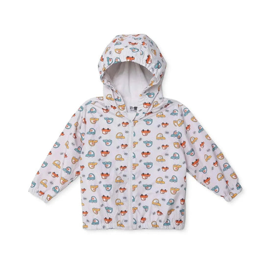 HelloBaby Boys Raincoat Car Print Zip Fastening Hooded Long Sleeve - Ecru Printed | Luxury Home Accessories | Heulog Glow