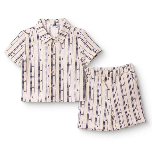 HelloBaby Boys Shirt & Shorts Set Buttoned Little Sailor Shirt Collar Above the Knee Short Sleeve - Ecru Printed | Luxury Home Accessories | Heulog Glow