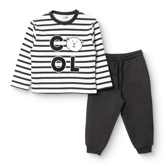 HelloBaby Boys Tracksuit Set Bear Print Lace-up Cool Boy Crew Neck Full Length Long Sleeve - Black Printed | Luxury Home Accessories | Heulog Glow