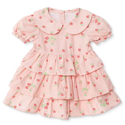 HelloBaby Girls Dress Cherry Print Buttoned Berry Belle Peter Pan Collar Short Sleeve - Pink Printed | Luxury Home Accessories | Heulog Glow