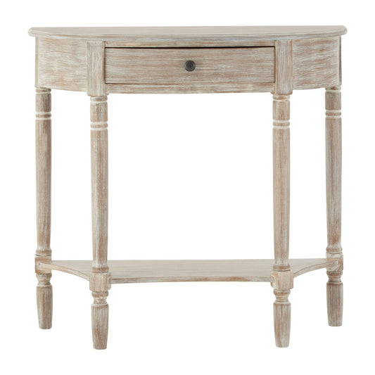 Heritage Natural Wash Half Moon One Drawer Wooden Console Table | Luxury Home Accessories | Heulog Glow