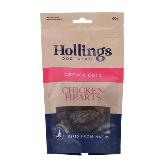 Hollings 100% Nat Chicken Hearts 60g | Luxury Home Accessories | Heulog Glow