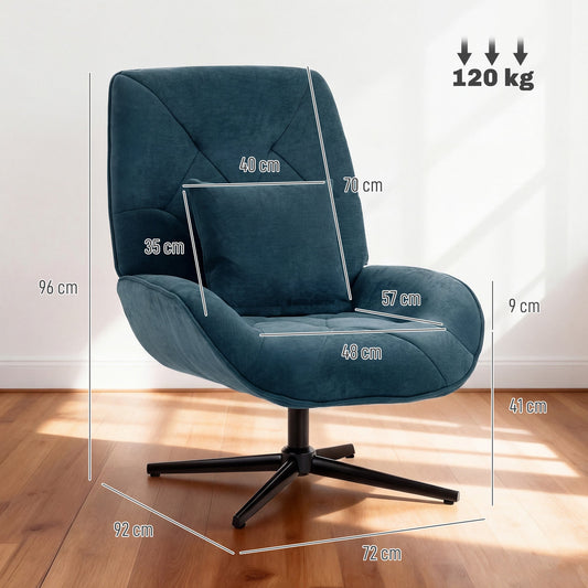 HOMCOM Accent Chair, Chenille Upholstered Swivel Armchair with Lumbar Pillow, High Back, Deep Seat and Metal Legs, Dark Green | Luxury Home Accessories | Heulog Glow