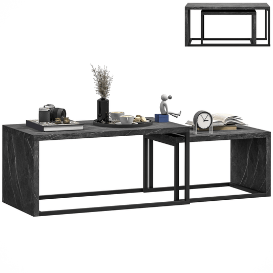 HOMCOM Coffee Tables Set of 2, Nest of Tables for Living Room | Luxury Home Accessories | Heulog Glow
