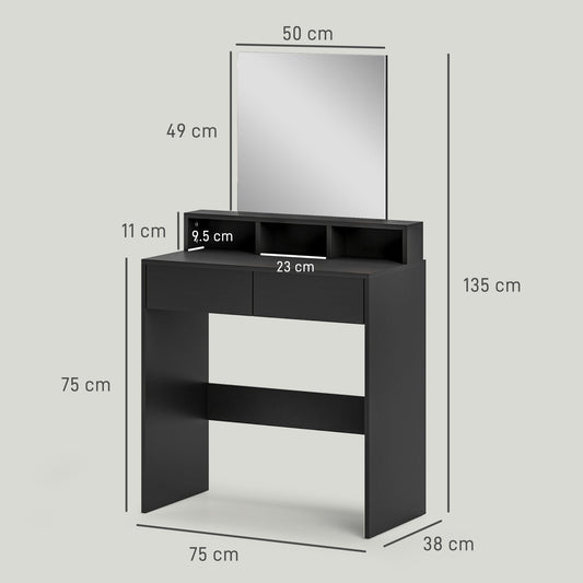 HOMCOM Multi-Storage Dressing Table, with Mirror - Black | Luxury Home Accessories | Heulog Glow