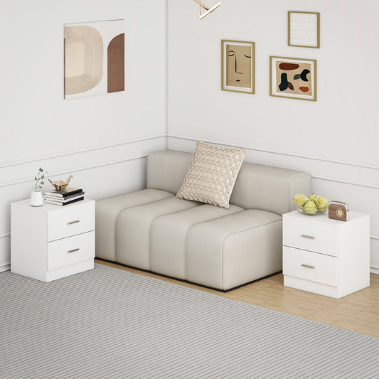 HOMCOM Set of 2 Modern Nightstands, Bedside Tables with 2 Storage Drawers, Accent End Table for Bedroom and Living Room, White | Luxury Home Accessories | Heulog Glow
