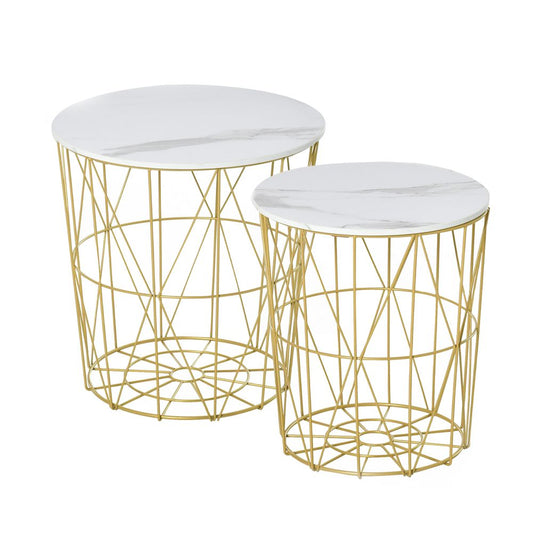 HOMCOM Set of 2 Nesting Side Tables with Storage, Round End Tables Coffee Tables with Steel Frame and Removable Round Top, for Living Room, bedroom, office, White | Luxury Home Accessories | Heulog Glow