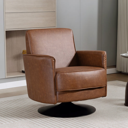 HOMCOM Upholstered Swivel Accent Chair with Pocket Spring Seat Support and 20cm Thick Padding, Brown | Luxury Home Accessories | Heulog Glow