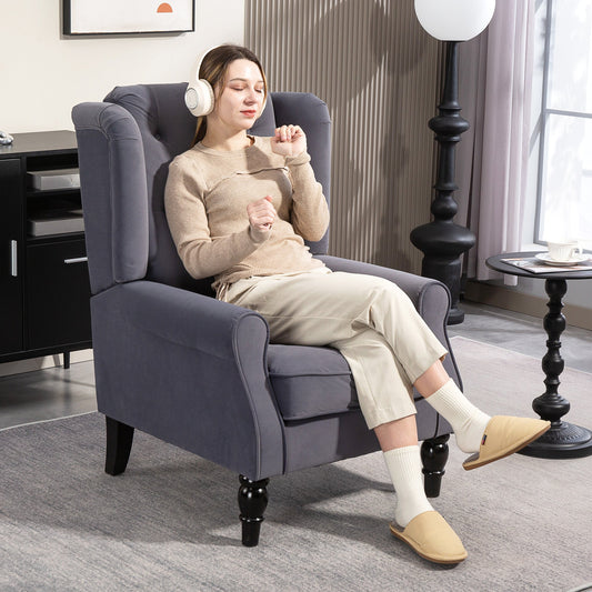 HOMCOM Wingback Accent Chair, Retro Upholstered Button Tufted Occasional Chair for Living Room and Bedroom, Charcoal Grey | Luxury Home Accessories | Heulog Glow
