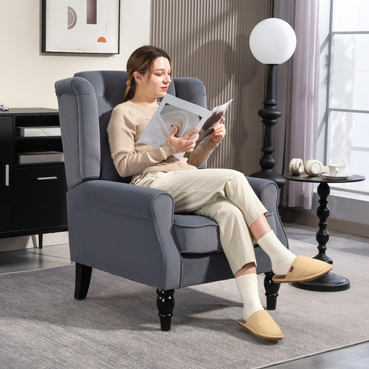 HOMCOM Wingback Accent Chair, Retro Upholstered Button Tufted Occasional Chair for Living Room and Bedroom, Grey | Luxury Home Accessories | Heulog Glow