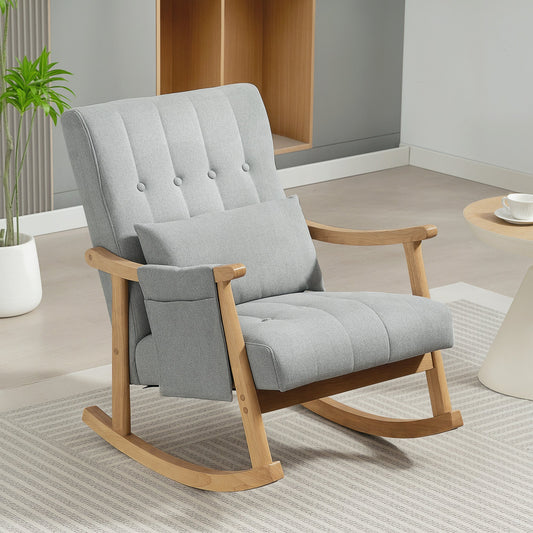 HOMCOM Wood Frame Rocking Accent Chair - Light Grey | Luxury Home Accessories | Heulog Glow