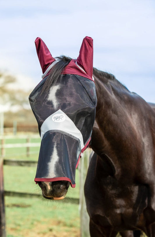 Horse Fly Mask With Nose - Burgundy | Luxury Home Accessories | Heulog Glow