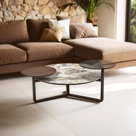 Imperia 3 Tier Round Ceramic Marble Effect Coffee Table | Luxury Home Accessories | Heulog Glow