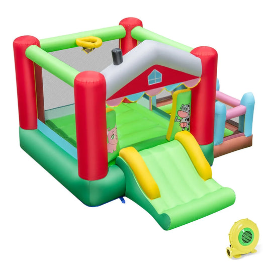 4-in-1 Farm Themed Inflatable Bounce House with 480W Blower