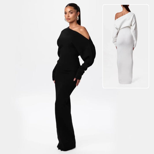 Ins Slim Long Sleeve Knitted Dress Evening Party Sexy Off-shoulder Bodycon Long Dresses | Luxury Home Accessories | Heulog Glow
