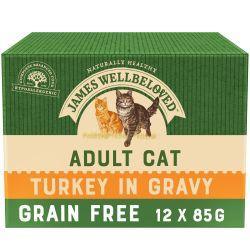 James Wellbeloved Grain Free Adult Cat Food Pouches Turkey in Gravy 12pk, 85g | Luxury Home Accessories | Heulog Glow