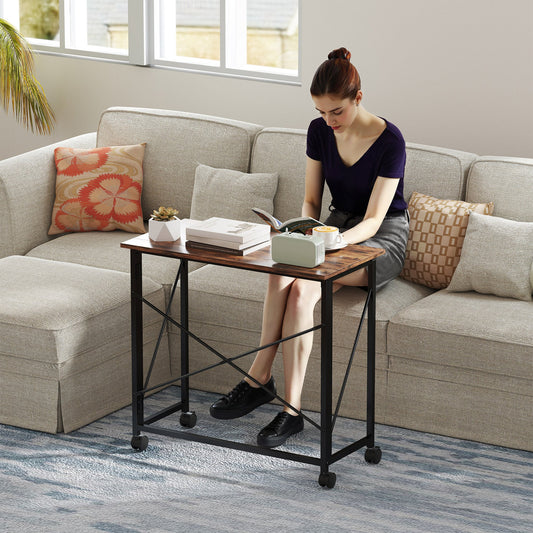 HOMCOM 80 cm Folding Desk on Wheels - Rustic Brown
