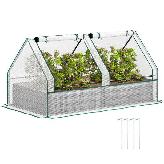 Outsunny Raised Garden Bed Planter Box with Greenhouse, White and Dark Grey