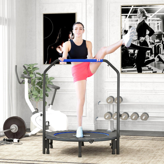 HOMCOM 45" Foldable Mini Fitness Trampoline, with Adjustable Foam Handle, Blue
