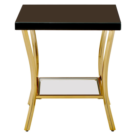 Kensington Townhouse Black Mirror Side Table with Gold Legs | Luxury Home Accessories | Heulog Glow