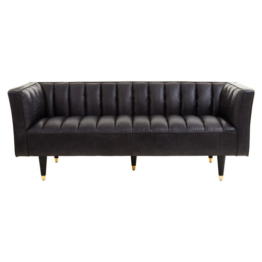 King Three Seater Black Leather Sofa With Flared Arms | Luxury Home Accessories | Heulog Glow