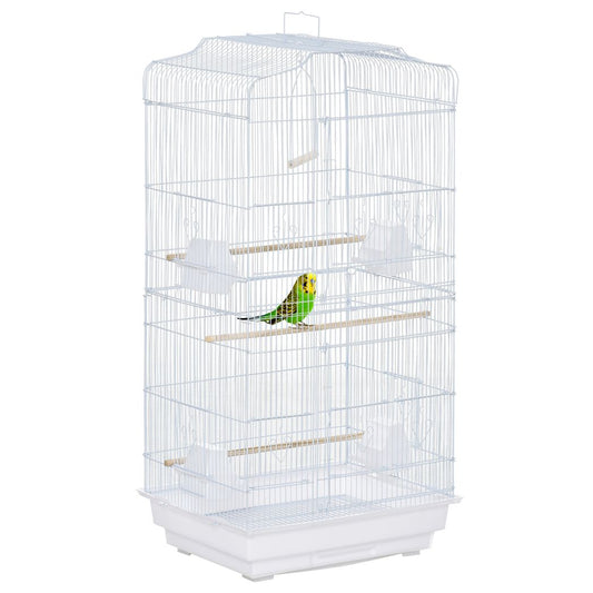 PawHut Bird Cage with Stand, Perches, Food Bowls, Swing