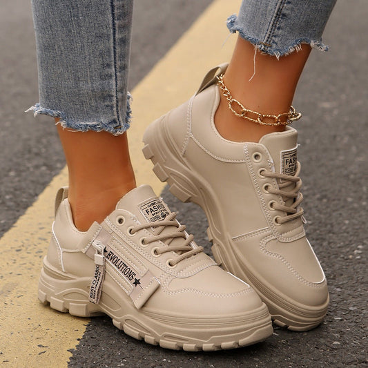 Lace-up Sports Shoes With Side-Zipper Design Fashion Thick-soled Round-toe Casual Shoes For Women Sneakers | Luxury Home Accessories | Heulog Glow