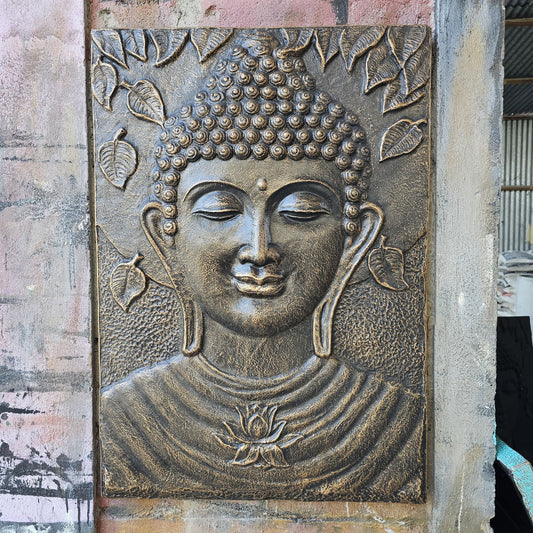 Large Buddha Iron Frame Antique Gold Relief - 0.7x1m | Luxury Home Accessories | Heulog Glow