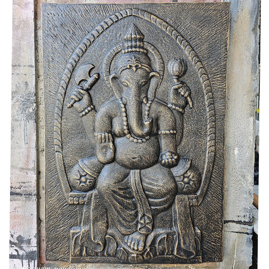 Large Ganpati Iron Frame Antique Gold Relief- 0.7x1m | Luxury Home Accessories | Heulog Glow