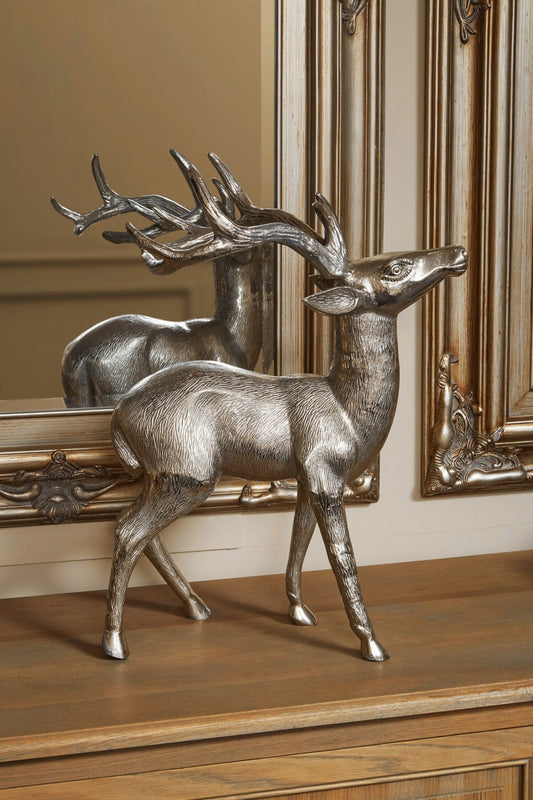 Large Nickel Finish Floor Standing Stag | Luxury Home Accessories | Heulog Glow