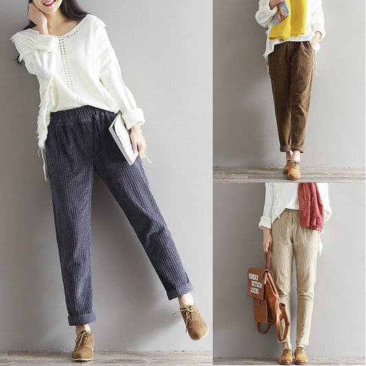 Large Size Women's Art Fan Xian Thin Corduroy Pants Autumn And Winter Loose Casual Trousers | Luxury Home Accessories | Heulog Glow