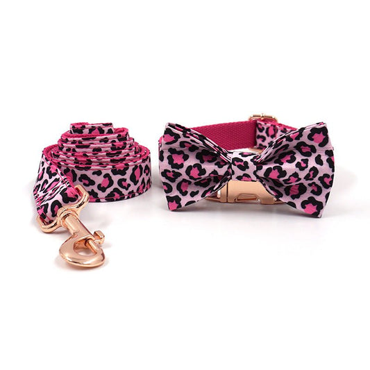 Leopard Print Rose Gold Pet Collar Leash Bow | Luxury Home Accessories | Heulog Glow