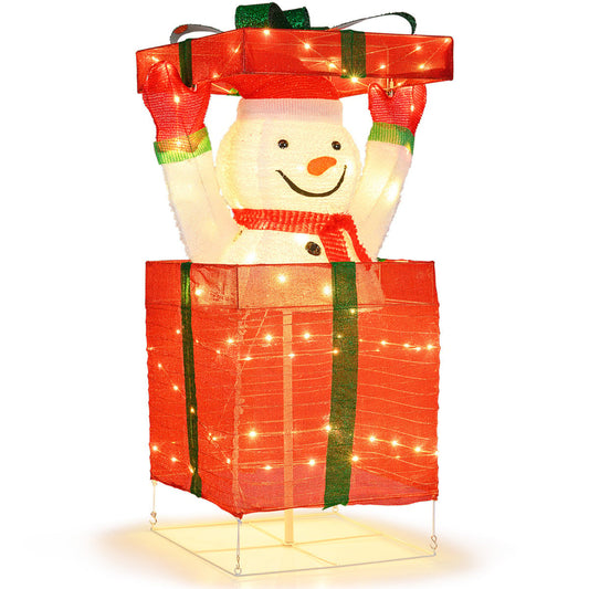 Lighted Snowman in Gift Box Christmas Decoration with LED Lights