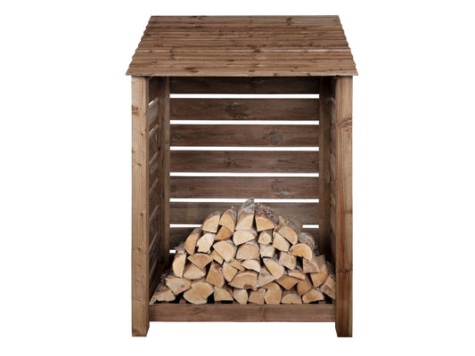 Slatted Wooden Log Store W-119cm, H-126cm or 180cm, D-88cm - Brown Finish