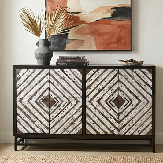 Lombok Black Rustic Chevron Four Door Sideboard | Luxury Home Accessories | Heulog Glow