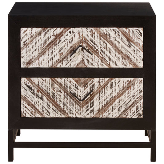 Lombok Rustic Chevron and Black 2 Drawer Bedside Table | Luxury Home Accessories | Heulog Glow