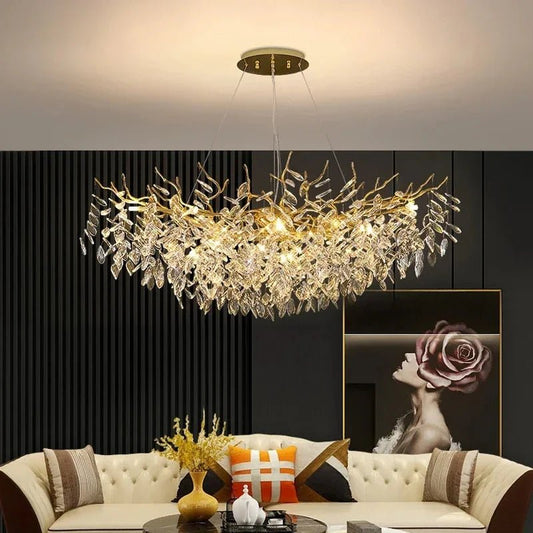 Luxury Gold Crystal LED Ceiling Pendant Lamps Indoor Villa Lights Fixture | Luxury Home Accessories | Heulog Glow