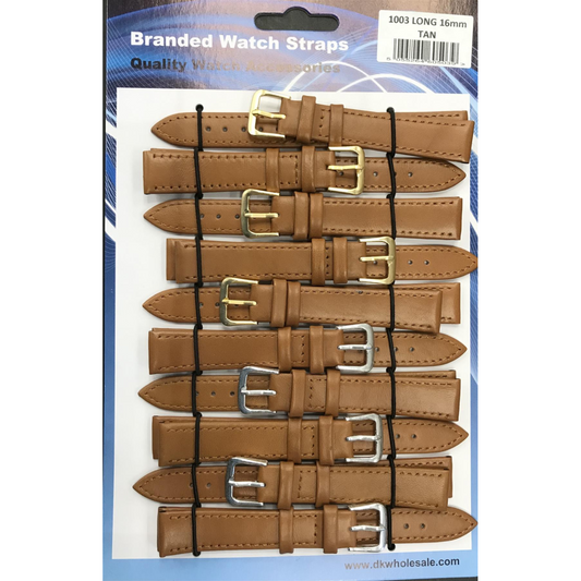Leather Brown Tan Extra Long Watch Straps Pk10 14mm 1003