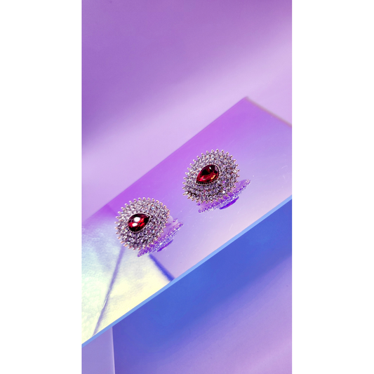 Red Teardrop Crystal Non Pierced Clip On Earrings
