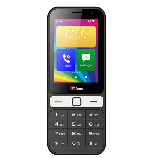 TTfone TT280 – 4G Android Mobile Phone with Google Play Store, O2 Pay As You Go SIM, and Dock charger included.
