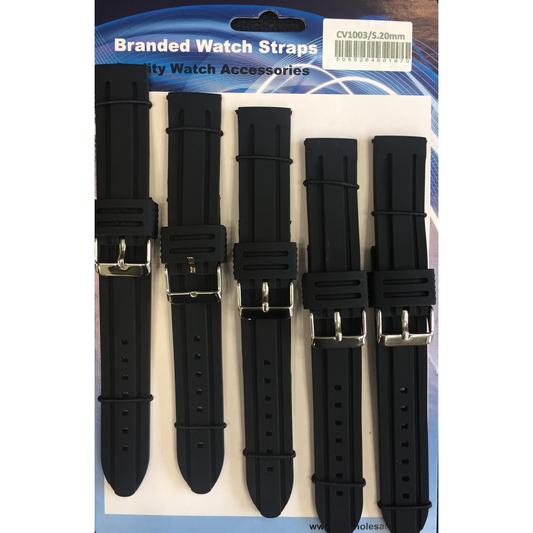 Heavy Duty rubber watch straps black (Pack of 5) CV1003-20