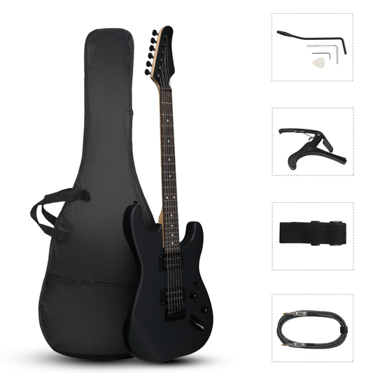 GST 39in Electric Guitar H-H Pickups Black suit for Heavier Rock