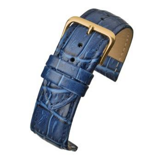 Blue Padded Crocodile Grain Leather Watch Strap 22mm