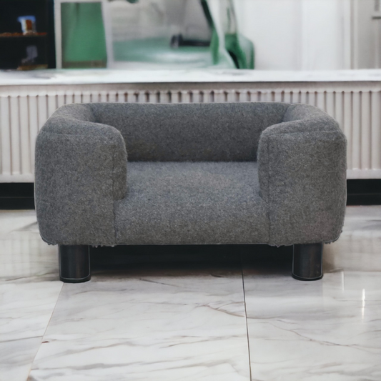 Artisan Furniture Solid Mango Wood Mini Battleship Tweed Pet Sofa Bed