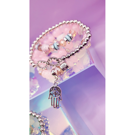 Hamsa Charm Ceramic Beaded Bracelet Set