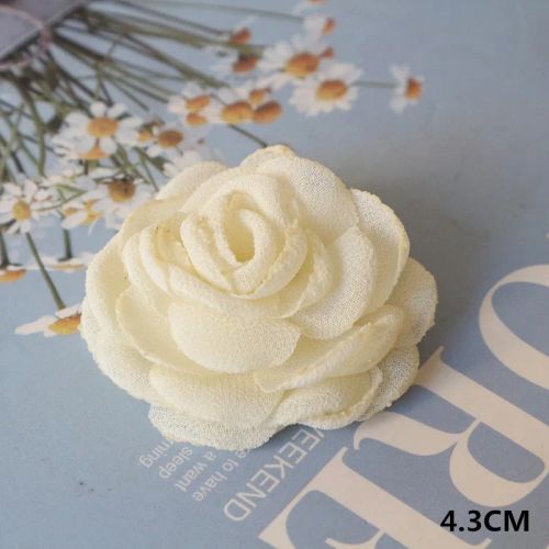 10PCS/Lot Beige Series Camellia Rose Chiffon Fabric Artificial Flower Head For Wedding Dress Clothing Decoration Headdress
