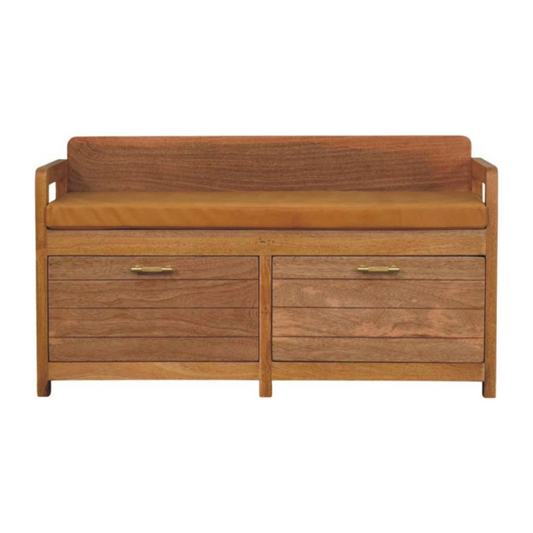 Artisan Furniture Solid Wood Oxford Oak-ish Storage Bench, 2 Drawers, Light Brown