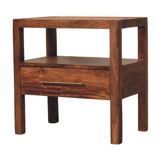 Artisan Furniture Solid Wood The Caldera Bedside Stand, 1 Drawer, 1 Shelf, Brown